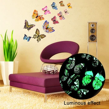 12Pc Триизмерна нощ светеща пеперуда стена стикери симулация светлинен пеперуда хол стая магнитни дома декор