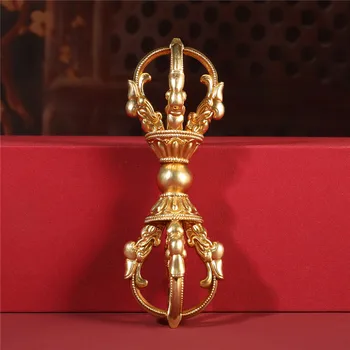 13.8cm чисто медно злато позлатяване качество пет акции отваряне светлина амулет будистки тибетски Непал висулка Vajra занаяти