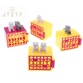 1set Dollhouse сцена дисплей куче къща куче клетка играчка мини пластмасови домашни любимци развъдник декорация детски играчки подарък аксесоари