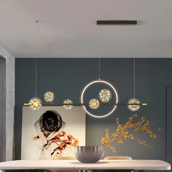 2022 Модерни черни LED полилеи за домашна кухня Трапезария Всекидневна Висящи таванни висящи лампи Осветление на интериора на масата