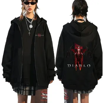 2023 Горещо аниме Diablo 4 цип сива врана мъжка мода извънгабаритни цип нагоре суитчър унисекс случайни пуловер качулати палта улично облекло