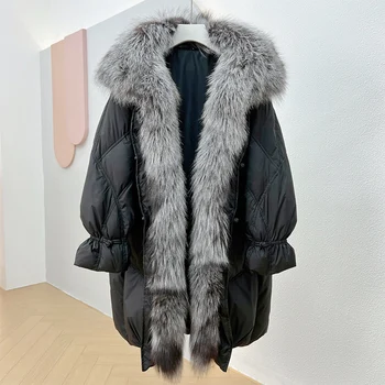 2023 Мода Нова есен Зима Реална лисица кожа яка дебел топло дамско палто 90% гъши надолу яке луксозно облекло палто нова жена