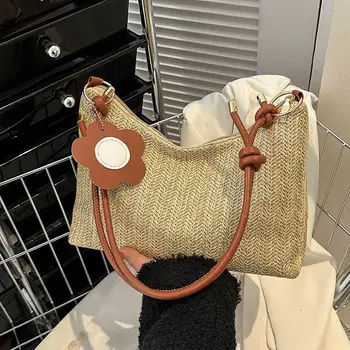 2023 Съединител чанти за жени слама тъкани малка чанта мода цвете плаж чанта Ins универсален един рамо чанта случайни Crossbody чанта