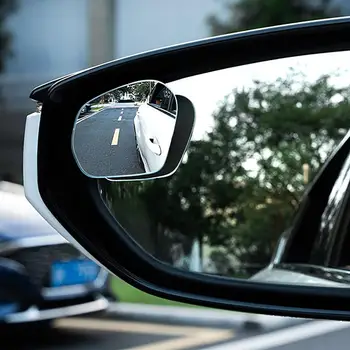 2pcs Огледало за кола Широкоъгълни огледала за слепи зони за кола 360 градуса регулируеми спомагателни огледала за обратно виждане Без рамки Малко кръгло огледало