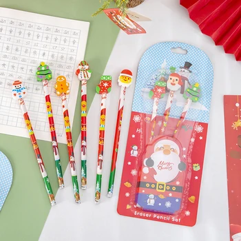 3Pcs / комплект Коледен канцеларски комплект Комплект гумичка за молив Подарък за деца училище Офис писане на консумативи