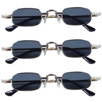 3X Ретро пънк очила Прозрачни квадратни слънчеви очила Женски ретро слънчеви очила Мъже Метална рамка-Черно Сиво & Злато