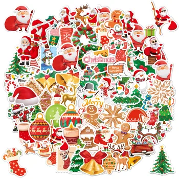 6-8cm 100pcs коледно дърво Дядо Коледа весела Коледа стикер благодаря ви подарък печат празник бонбони чанта декоративен стикер