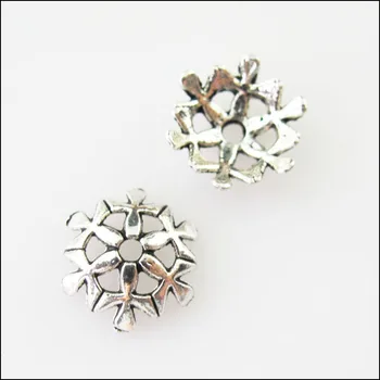 70 Нови конектори Снежинка цвете тибетски сребърен край топчета капачки 10mm