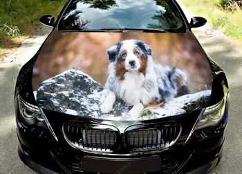 Animal Custom Winter Dog Car Hood Vinyl Sticker Wrap Engine Cover Decal Sticker Full Color Graphic Fit Any Car Protective Film