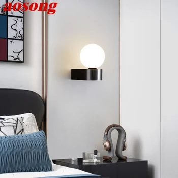 AOSONG Съвременен черен месинг Sconce светлина LED 3 цвята просто творчески до светлина за дома легло стая декор