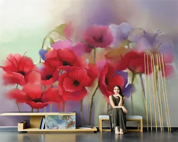 beibehang Персонализирана модерна скандинавска ръчно рисувана абстрактна живопис с маслени бои червено цвете хол TV фон тапет papier peint