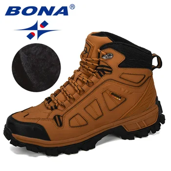 BONA 2023 Нови дизайнери Мода Боти до глезена Мъже Зимни трекинг Планински туристически обувки Мъжки гумени ботуши против хлъзгане плюшени топли снежни ботуши