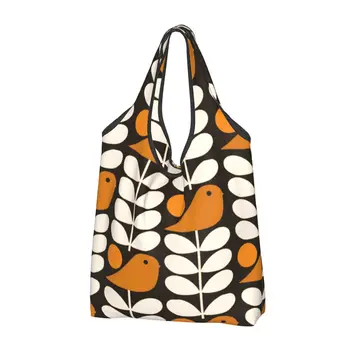 Custom Multistem Birds Black White Orange Shopping Bags Portable Large Capacity Groceries Orla Kiely Scandi Tote Shopper Bags