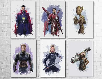 Disney Superhero Avengers Infinity War Movie Poster Thor Groot Watercolor Canvas Painting Wall Art for Room & Office Home Decor
