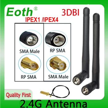 EOTH 5PCS 2.4GHz wifi антена RP-SMA мъжки конектор 3dBi 2.4G Antena IOT IPX IPEX1 4 MHF4 жак мъжки удължителен кабел Pigtail кабел