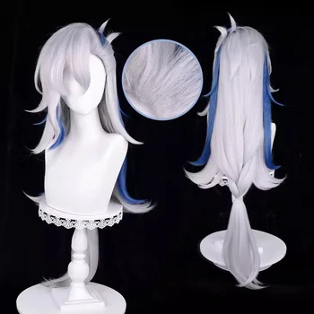 Game Genshin Impact Neuvillette Cosplay перука Сребърна бяла синя коса топлоустойчива синтетична Хелоуин парти аксесоари подпори