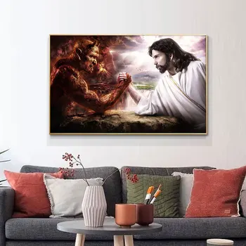God And Devil Arm Wrestling Nordic Posters and Prints Canvas Painting Home Decor Scandinavian Wall Art Picture for Living Room