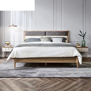 Home Nordic минималистичен 1.8m двойно легло родителска спалня масивно дърво крак легло мебели GS1A