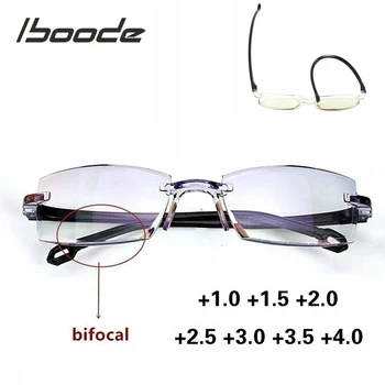 iboode Мъже Жени Очила за четене без рамки Анти синя светлина Бифокални очила за увеличение на далечния изглед Пресбиопични очила +150