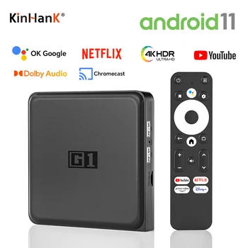 KINHANK G1 Android TV Box с Netflix 4K Ultra HD Google сертифициран Dolby Vision HDR10 + 4G 32G WiFi6 Streaming Media Device
