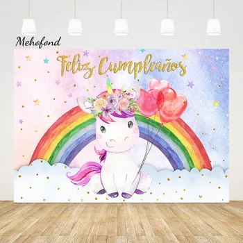 Mehofond Rainbow Unicorn Birthday Backdrop Baby Shower Bokeh Glitter Photo Background Birthday Photo Floral Birthday Party Props