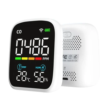 Mini CO детектор PV28 Smart WIFI 3-In-1 вътрешен монитор за качеството на въздуха, CO температурен влагомер монитор CO тестер