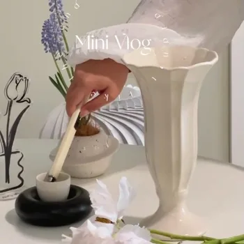 Nordic стил керамична ваза 25cm хидропонна лилия цвете ваза европейски и американски стил декорация на дома за грил подарък
