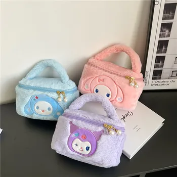 Sanrio карикатура плюшена козметична чанта Melody Kulomi Cinnamoroll сладък аниме момичета чанта Дамска преносима чанта за съхранение Подаръци за рожден ден