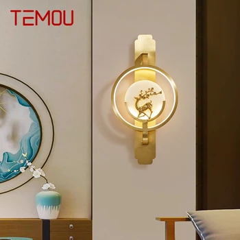 TEMOU месинг стена лампа LED модерен луксозен Sconce светлина интериор декорация домакинство спалня нощно шкафче хол коридор lightin