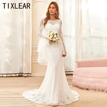 TIXLEAR Бяла русалка лъжичка почистване влак дантела изящна сватбена рокля 2023 Elegant vestido de noiva brautkleider robe de mariée