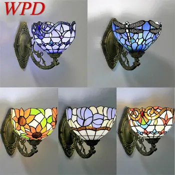 WPD Тифани реколта стена лампа LED творчески цвят стъкло sconce светлина за дома хол спалня нощно легло декор