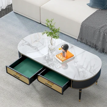 XL каменна плоча масичка за кафе светлина луксозна овална маса за чай хол дом малък апартамент High Sense