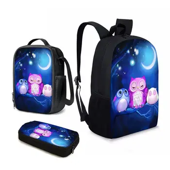 YIKELUO Звездно небе/Луна карикатура бухал дизайн младежки рамо чанта раница открит отдих чанта пътуване чанта с цип обяд чанта