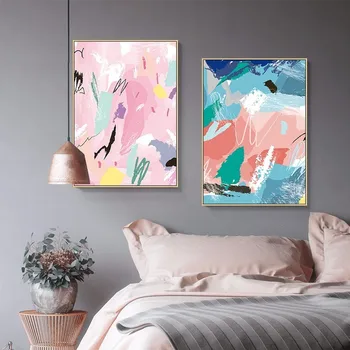 Акварел Абстрактно розово синьо плакат платно живопис Nordic стена изкуство картини за момичета стая спалня детска стая начало декор