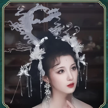 Аксесоари за коса Дамски смола материал боядисани ръчно изработени бели древен ханфу китайски стил етап изпълнение стрелба подпори 1Pc