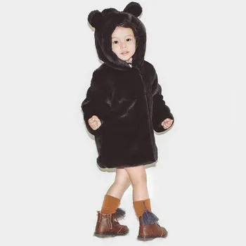 бебе - момиче 1-8t зимно топло кожено палто ново момиче вълнен пуловер кожа подплатено яке големи уши удебелен ватиран памук бебешко палто