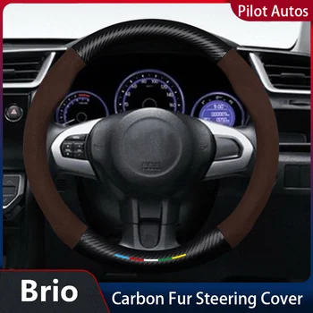 Без миризма супер тънка кожа кожа въглеродни влакна кола волана капак за Honda Brio