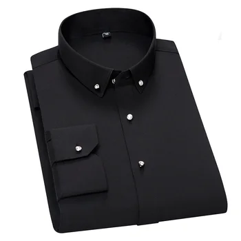 бял черен мъжки диамантен бутон риза с дълъг ръкав корейски стил бизнес тънък плътен цвят ризи мъжки класически марка 9-цвят отгоре