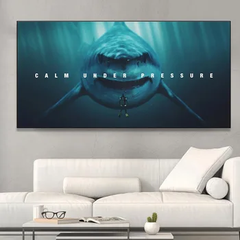 Голям размер животински акула плакат Вдъхновяващи цитати Спокоен под налягане Платно живопис стена изкуство картини за хол декор