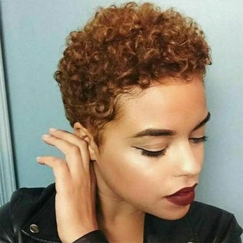 Дамска мода кафява къса афро къдрава коса мека & здравословна топлоустойчива синтетична дълбока вълна косплей парти перука