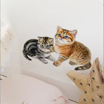 Две котка 3D стена стикери за хол винил водоустойчив изглед баня тоалетна дома декор Decal плакат фон