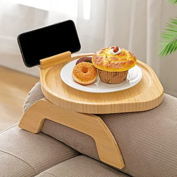диван рамо маса диван подлакътник тава диван ръка тава с 360 ° въртяща се за хранене кръг траен лесен за използване