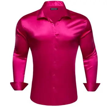 Дизайнер коприна мъжки ризи мерсеризирани твърди сатен магнита червен дълъг ръкав случайни бизнес тънък годни мъжки блузи върховете Бари Уанг