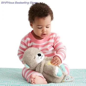 Дишаща видра плюшена играчка със звук новородено бебе спи спътник меки пълнени кукла рожден ден коледни подаръци