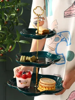 Европейски луксозен многослоен керамичен плодове плоча маса кафе закуска кошница Начало Всекидневна торта десерт бонбони тава декорация