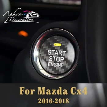 За Mazda CX4 кола двигател старт стоп бутон капак истински въглеродни влакна стикер 2016 2017 2018