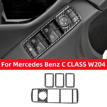 За Mercedes-Benz C-класа W204 кола прозорци повдигане бутон бутон панел въглеродни влакна стикер подстригване рамка кола интериор аксесоари