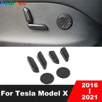 За Tesla Model X 2016 2017 2018 2019 2020 2021 Въглеродни влакна стил седалка регулиране превключвател бутон капак подстригване кола интериор аксесоари