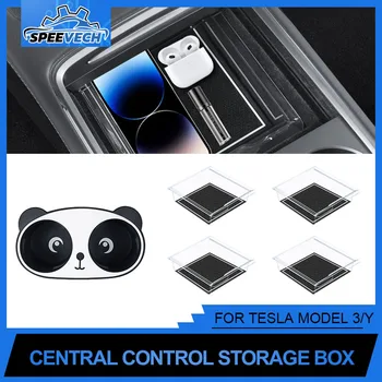 За Tesla Модел 3/Y Акрилна прозрачна централна контролна кутия за съхранение Panda Cup Holder Inner Box Organizer Интериорни аксесоари