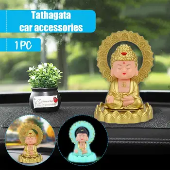 Златна статуя на Буда Кола Декорация на домашна стая Kawaii декор фигура офис бонц талисман Tathagata кимване Rulaifo Fengshui Des Q9T5